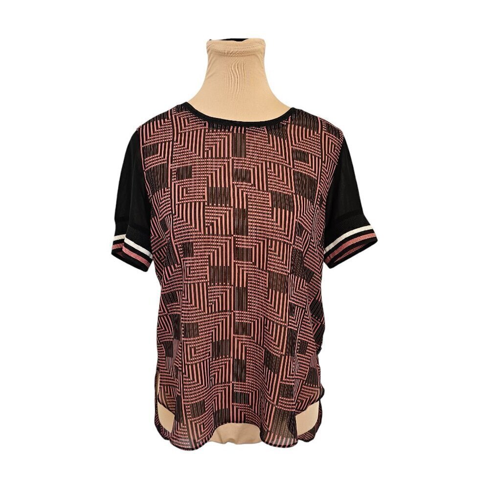 Maison Scotch Mauve Pink and Black Lightweight Geometric Blouse Sz 1 4